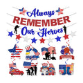 Memorial Day Banner and Memorial Day Decorations Set for A Proud Patriotic Look, Always Remember Our Heroes Banner with 1 Garland and 8 Hanging Swirls