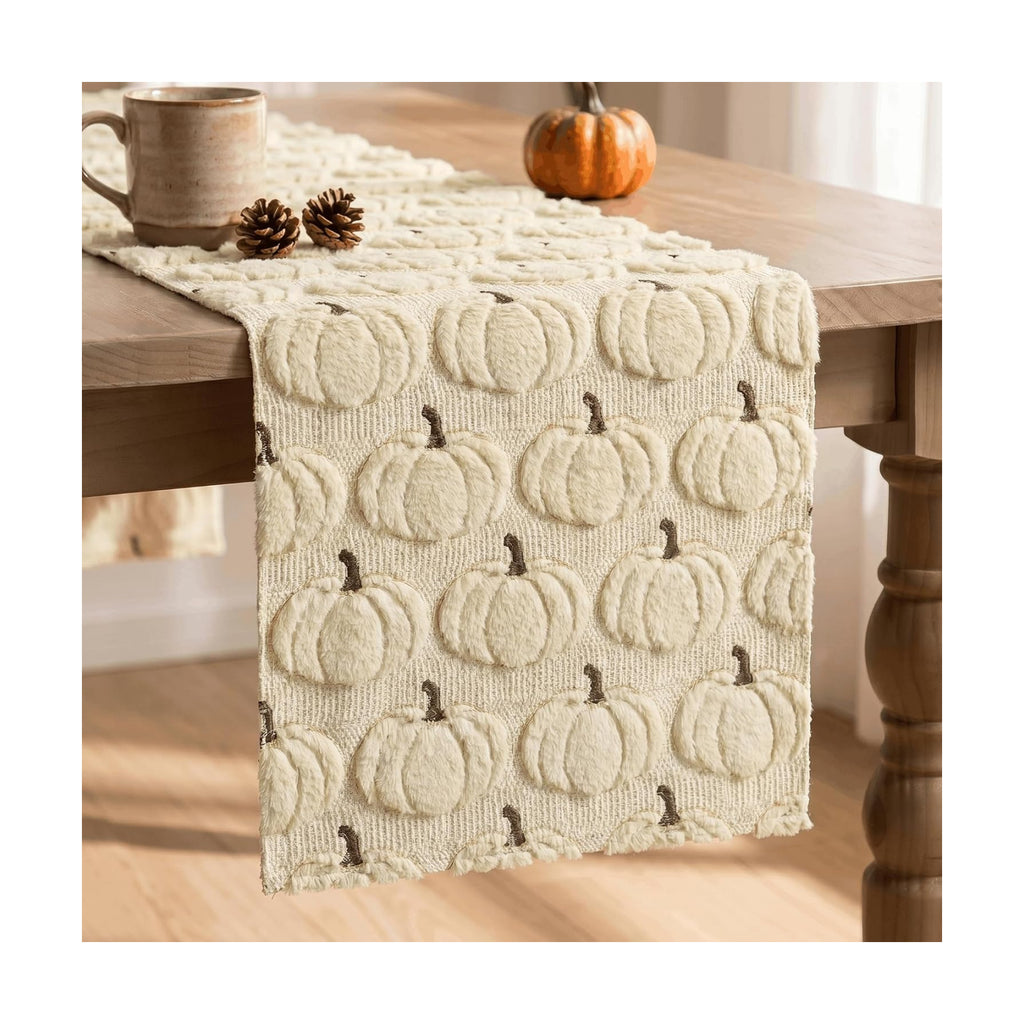 Artoid Mode Beige Soft Faux Fur Fall Table Runner 13x120 Inch