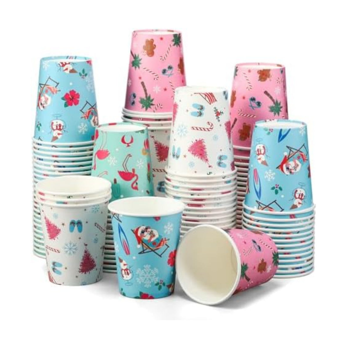Funtery 100 Pcs Christmas Paper Cups Christmas Disposable Coffee Cups