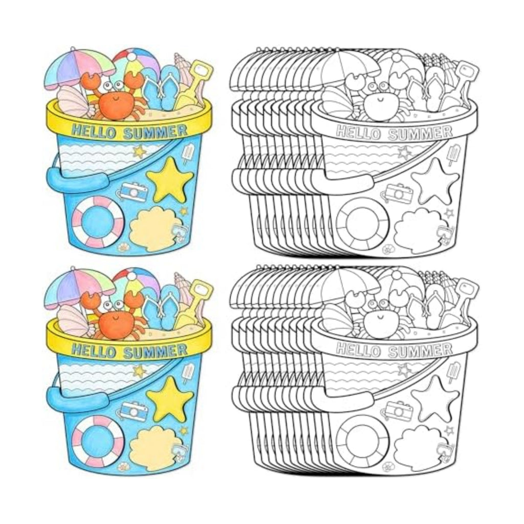 Sereliy 24 Pcs Summer Coloring Wreath Crafts, Color Your Own Bucket Crafts, DIY Paper Wreath for Summer Home Activities Games. (Bucket)