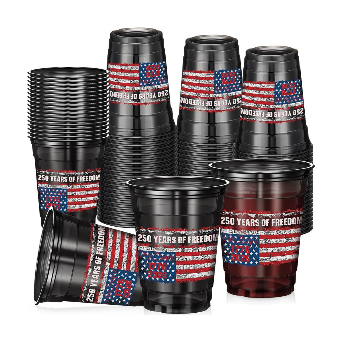 Vesici 100 Pcs 250th Anniversary Plastic Cups, Patriotic Disposable Cups