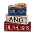 Lineshading 4 Pcs Baseball Wooden Blocks Sign with Bat, Blue White Red