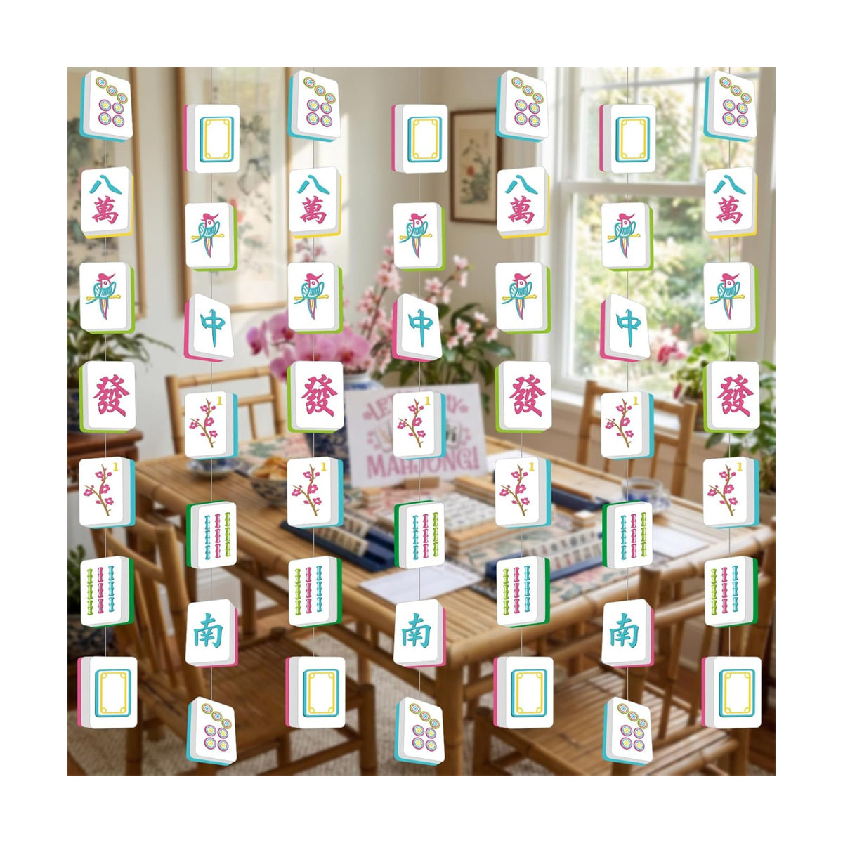 Xinnun 8 Pcs Mahjong Party Decorations Mah Jong Garland Banners