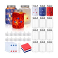 Qinyoung 12 Pcs Memorial Day Crafts Independence Day Mason Jars Craft with LED Candle Light DIY 250th Anniversary Patriotic 4th of July Decorations for Memorial Independence Projects Activity