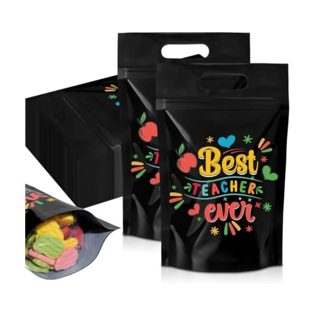Engrowtic 100 Pcs Back to School Teacher Gift Bags Resealable First Day of School Teacher Treat Bag Bulk Thank You Goodie Pouches with Handles for Classroom Preschool Kindergarten Supplies