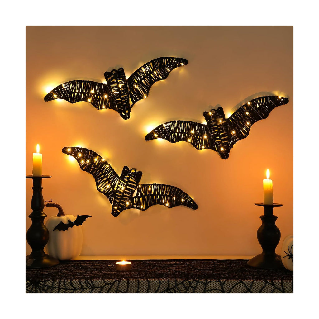 3 Pack Halloween Decorations Indoor Bat Wall Decor with Batteries Included