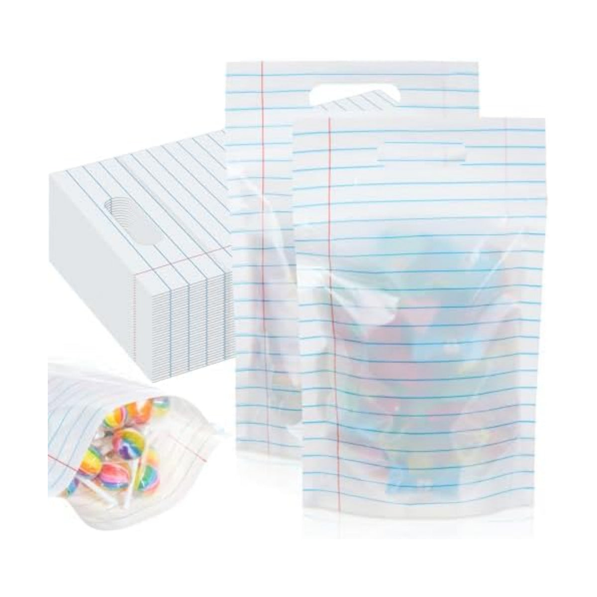 Engrowtic 100 Pcs Back to School Teacher Gift Bags Teacher Appreciation Gift Bags Bulk Resealable Plastic Notebook Line Treat Pouches for First Day of School Retirement Party Favors Supplies