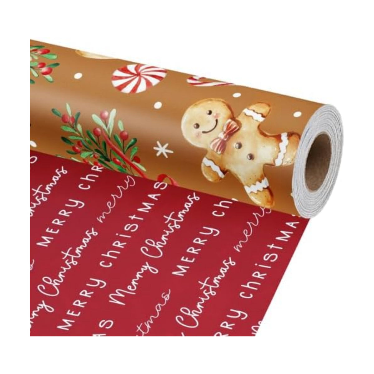 LaRibbons Christmas Wrapping Paper, Double-Sided Gingerbread Cookie Design