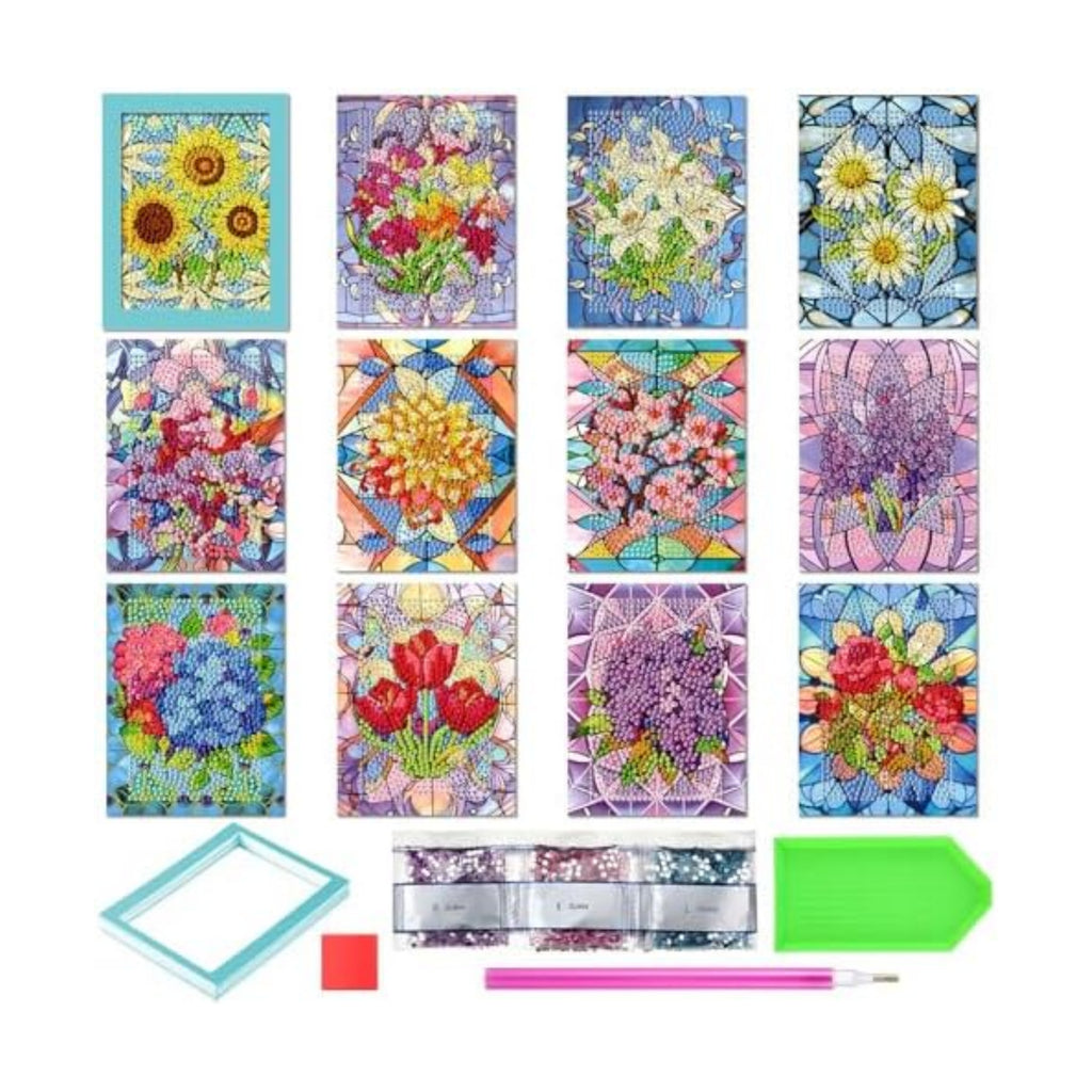 Saillong 24 Pcs Flower Mini Diamond Painting Kits with Frames Set