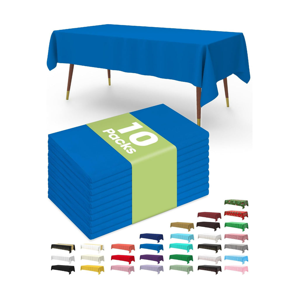 Pureegg Plastic Table Cloth Disposable 54x108 Inch 10 Pack, Blue