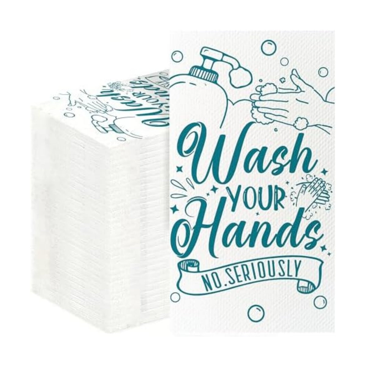 100 Pack Wash Your Hands Disposable Hand Towels for Bathroom Paper Towels for Guests Etiquette Guest Dinner Napkins Decorative Paper Hand Towels for Bathroom Wedding Birthday Anniversary (Teal Blue)