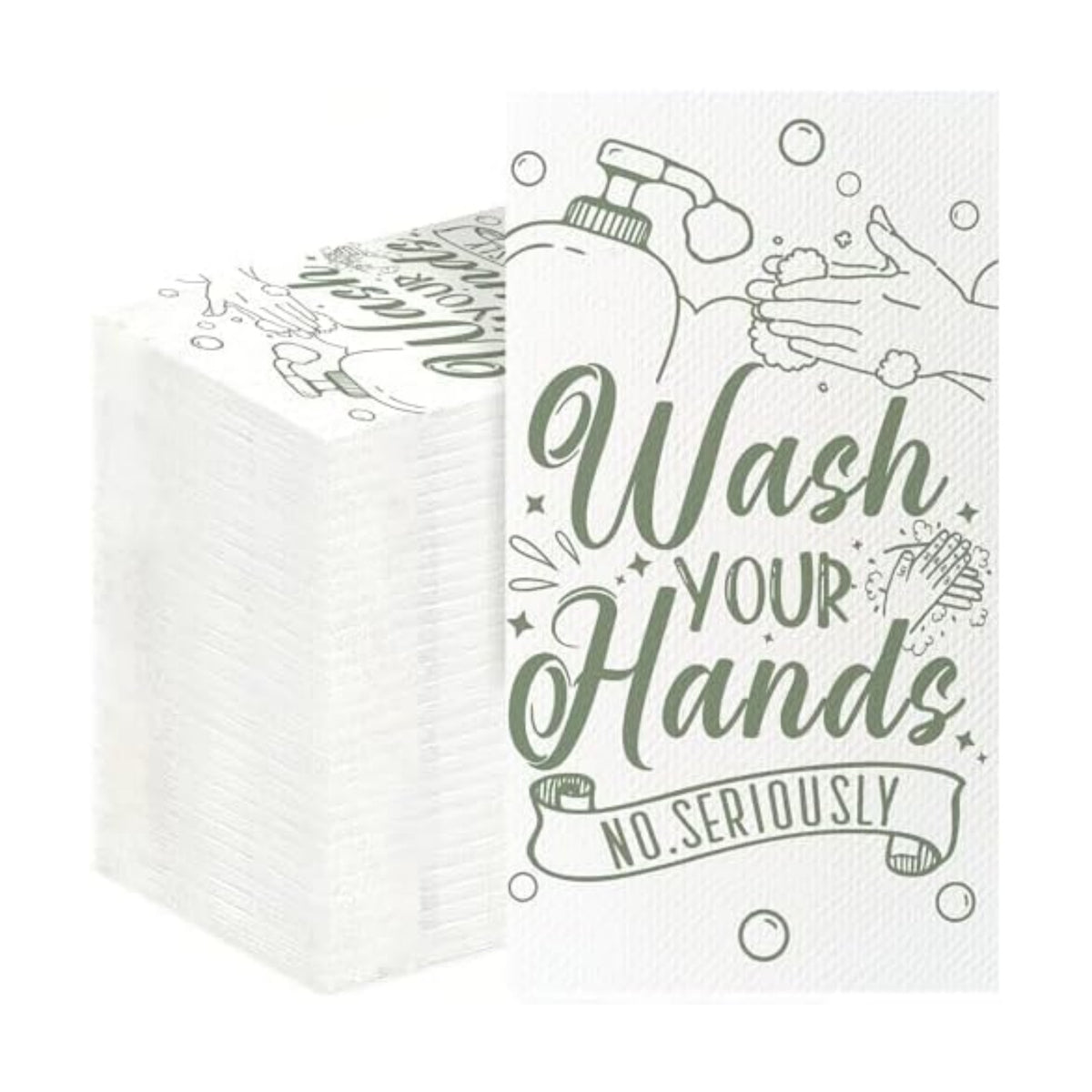 100 Pack Wash Your Hands Disposable Hand Towels for Bathroom Paper Towels for Guests Etiquette Guest Dinner Napkins Decorative Paper Hand Towels for Bathroom Wedding Birthday Anniversary (Green)