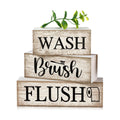 Moucuny 3 Pcs Bathroom Decor Wooden Block Signs Farmhouse Rustic