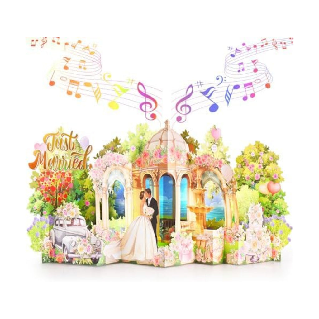 Pop Up Wedding Card, Musical Light Up Just Married Cards for Bride & Groom