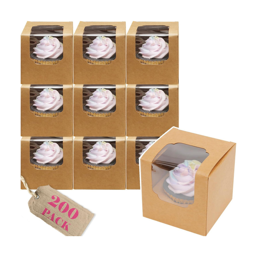 qiqee Brown Auto-pop up Cupcake Boxes Individual Cupcake 3.5x 3.5x 3.5inch 200pcs Single Cupcake Boxes