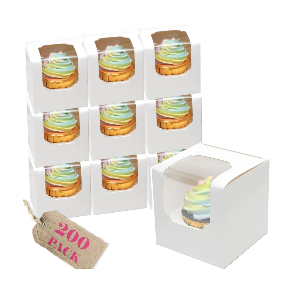 qiqee White Auto-pop up Cupcake Boxes Individual Cupcake 3.5x 3.5x 3.5inch 200pcs Single Cupcake Boxes
