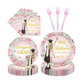 96Pcs She Believed She Could So She Did Paper Plates Napkins Forks Flower Graduation Decorations 2026 Party Tableware Floral Grad Class of 2026 for College High School Supplies Serve 24 Guests