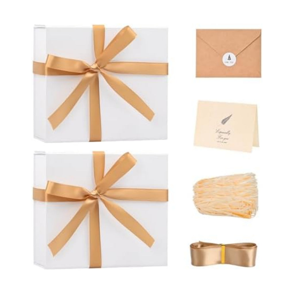 LIFELUM White Magnetic Gift Box for Wedding Presents, 8"x7"x3"