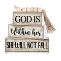 Lineshading 4 Pcs Wooden Blocks God Is Within Her Farmhouse Decor