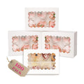qiqee Auto-pop Up Cupcake Boxes with Window White 100PCS 6 Count Cupcake Box 9.4"x6.1"x3" Cupcakes Carrier, 6 Cupcake Containers