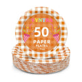 Vyntra 50 Pcs Orange Gingham 7 Inch Round Paper Dessert Plates