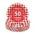 Vyntra 50 Pcs Red Gingham 9 Inch Round Paper Dinner Plates