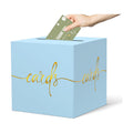 2 Pack Light Blue Card Box with Gold Foil Design, Paperboard 8.7" Card Box for Birthday Wedding Party Graduation Retirement Anniversary Valentine's Day & Baby Showers, Raffle or Money Box