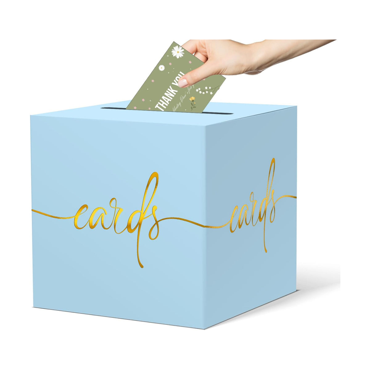 2 Pack Light Blue Card Box with Gold Foil Design, Paperboard 8.7" Card Box for Birthday Wedding Party Graduation Retirement Anniversary Valentine's Day & Baby Showers, Raffle or Money Box