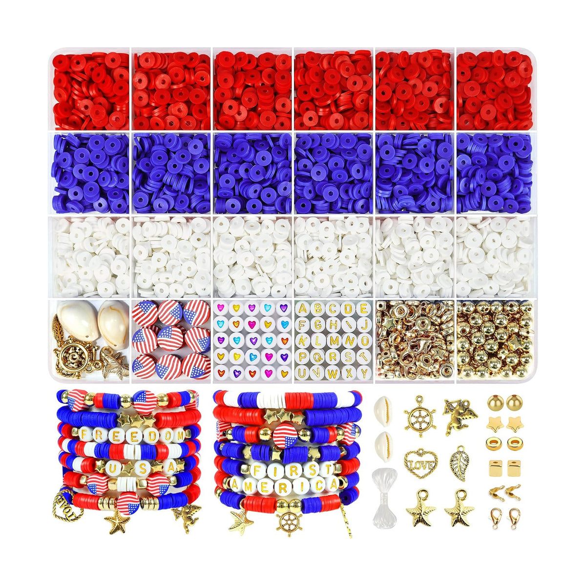Redtwo 4th of July Red White and Blue Clay Beads Bracelet Making Kit