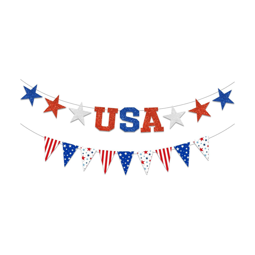 LARRAZABAL 4th of July Banner Decorations, USA Triangle Banner for Memorial Day 4th of July Independence Patriotic Party Supplies