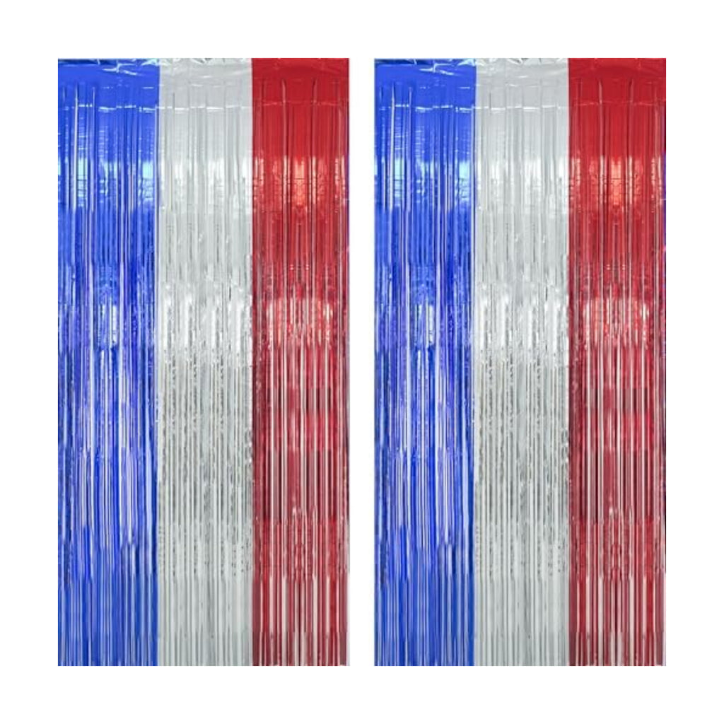 Blue Silver Red Party Streamers 4th of July Decorations 3.2ft x 8.2ft 2 PCS