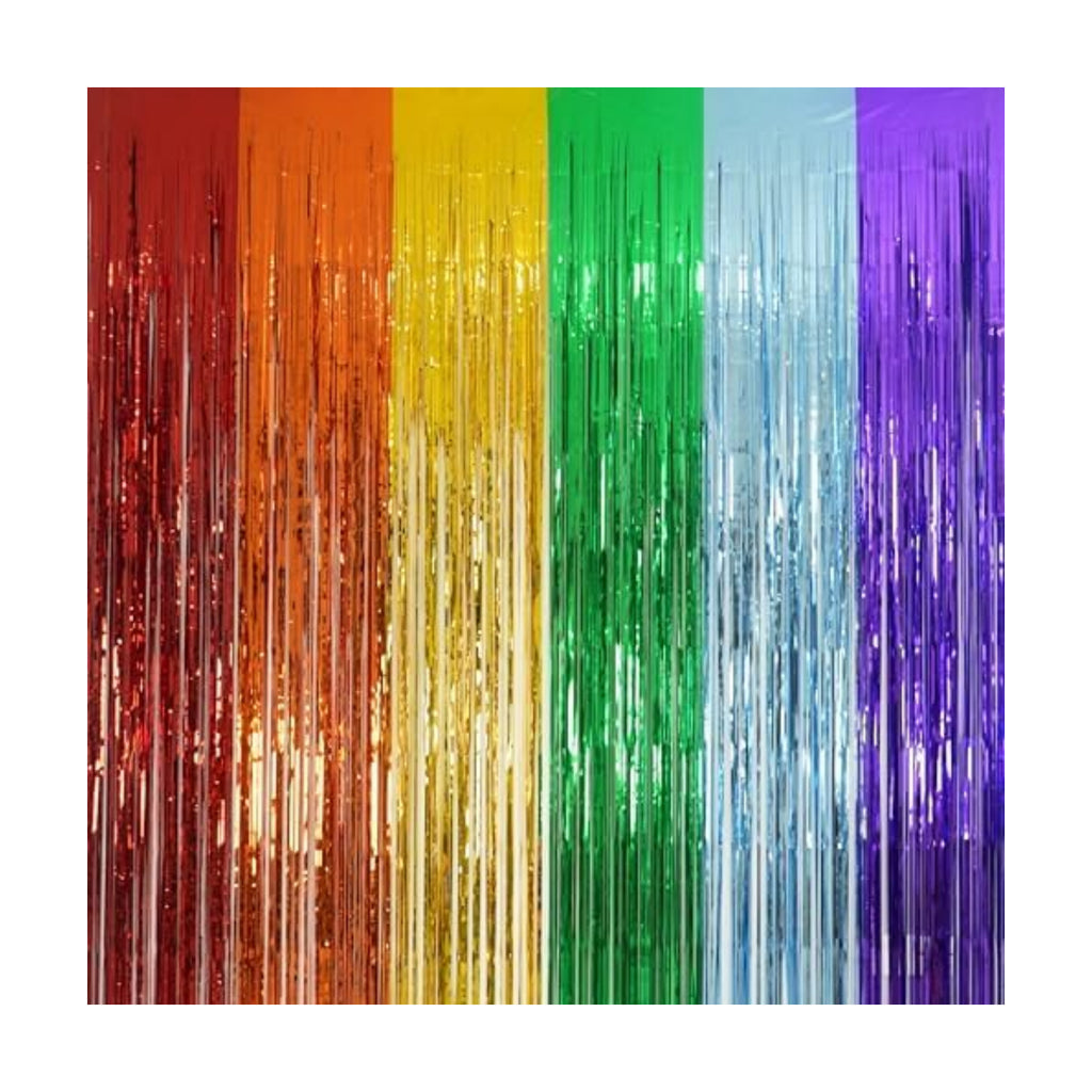 Rainbow Foil Fringe Curtains 8.2ft x 3.2ft 2 Packs