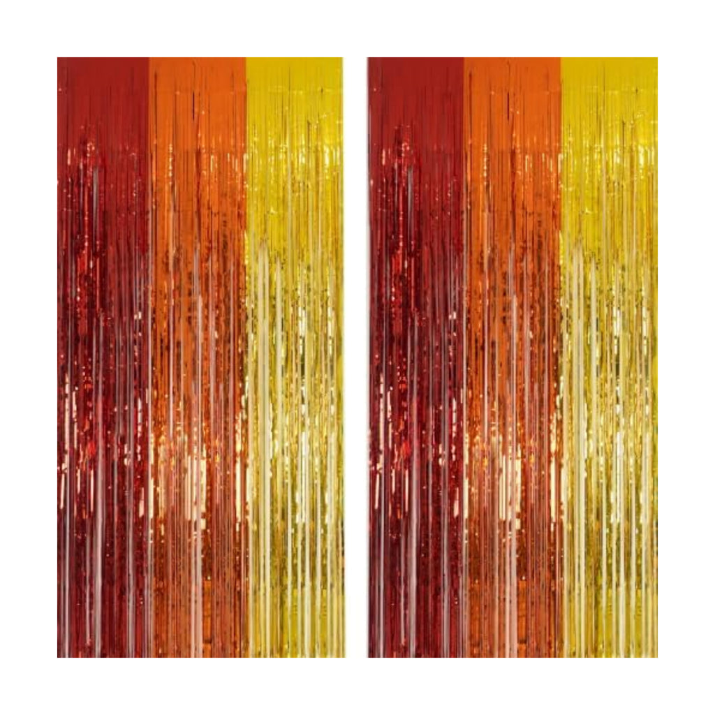 Red Orange Gold Foil Fringe Backdrop for Fall Decoration 2 Packs
