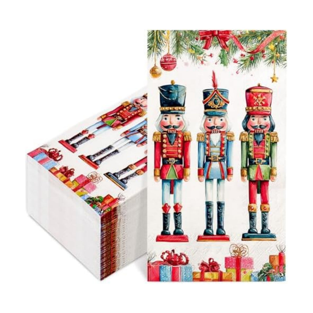Whaline 50Pcs Christmas Guest Napkins Disposable Napkin Watercolor Nutcracker Pine Branch Dinner Hand Paper Napkins for Xmas Winter Holiday Party Tableware Supplies