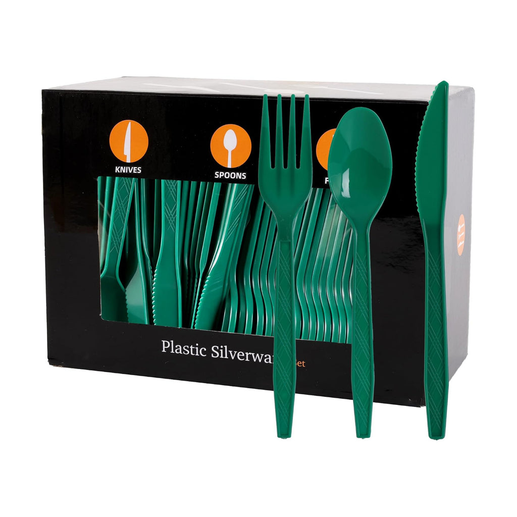 360Pcs Dark Green Plastic Silverware Set, Disposable Forks Spoons Knives