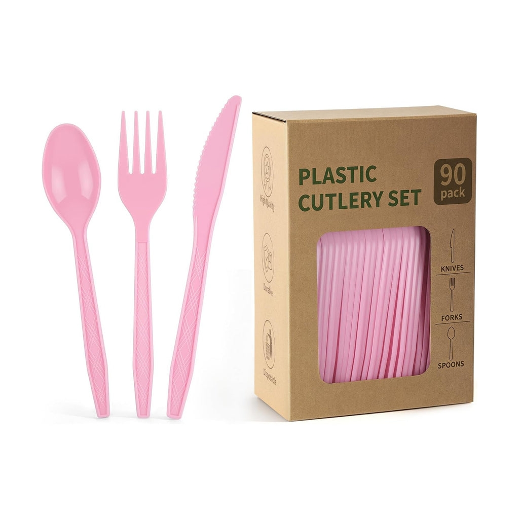 90Pcs Pink Plastic Silverware Set, Salad Size Disposable for Dessert