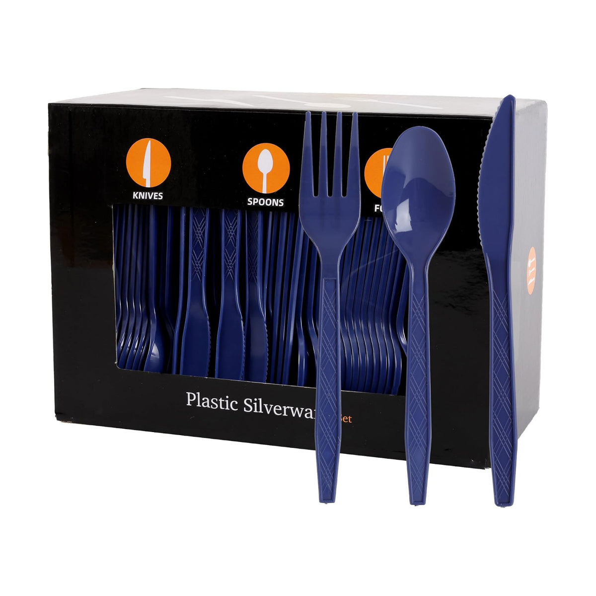 360Pcs Navy Blue Plastic Silverware Set, Disposable Forks Spoons Knives