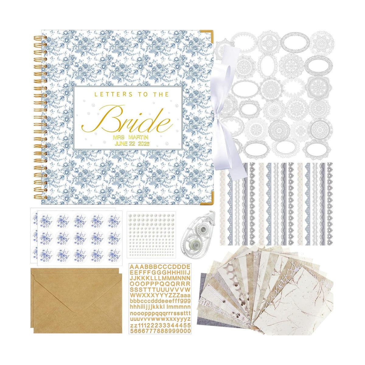 Humyoun Letters to Bride Scrapbook,12 X 12 Inch,Floral,Blue