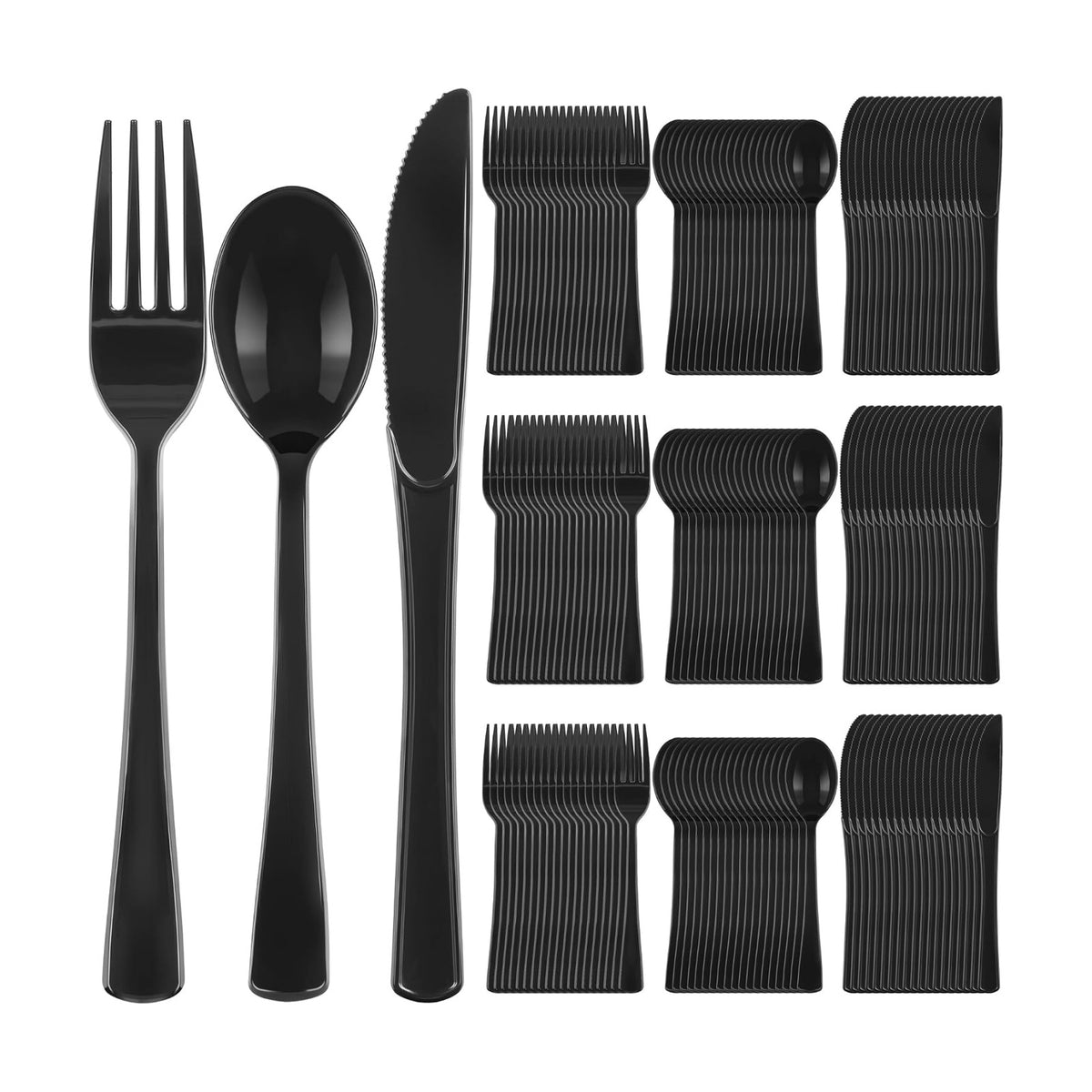 300Pcs Black Plastic Silverware Set, Disposable Forks Spoons Knives