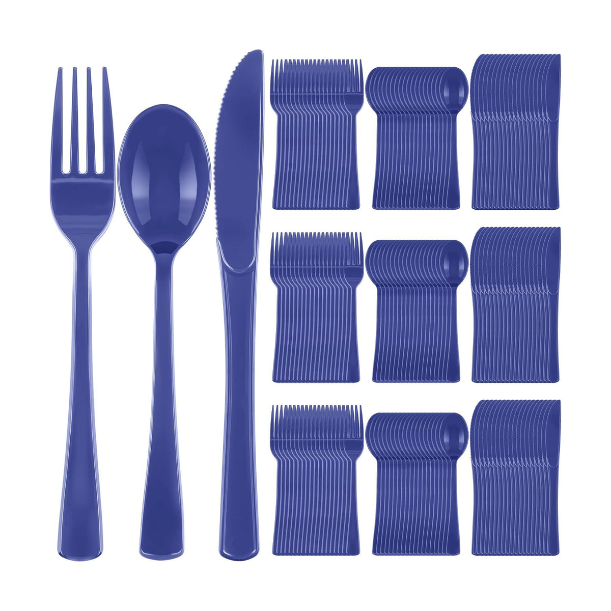 300Pcs Navy Blue Plastic Silverware Set, Disposable Forks Spoons Knives