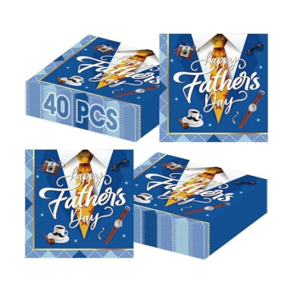 40 Pcs Happy Fathers Day Napkins - 6.5 Inch Blue Father Days Paper Napkins, 3-Ply Disposable Dad Day Cocktail Napkin Hand Towel Set for Happy Father's Day Party Supplies Table Decorations Favors