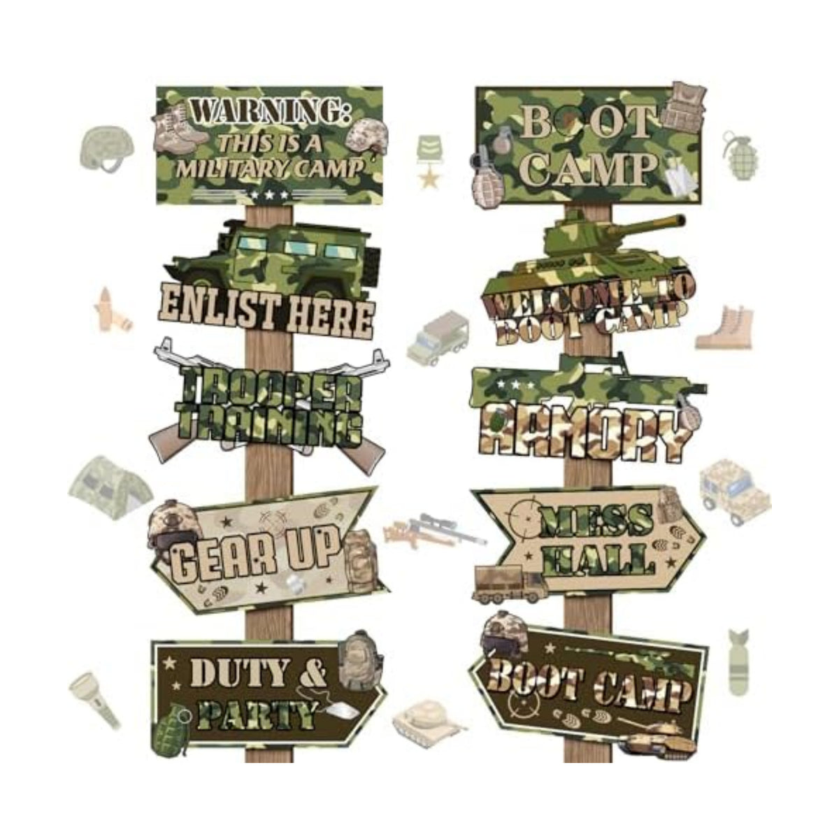Hooqict 20 Pieces Army Party Sign Camouflage Military Birthday Party Decorations Directional Signs for Boys Men Camo Army Retirement Decorations Welcome to Boot Camp Party Supplies