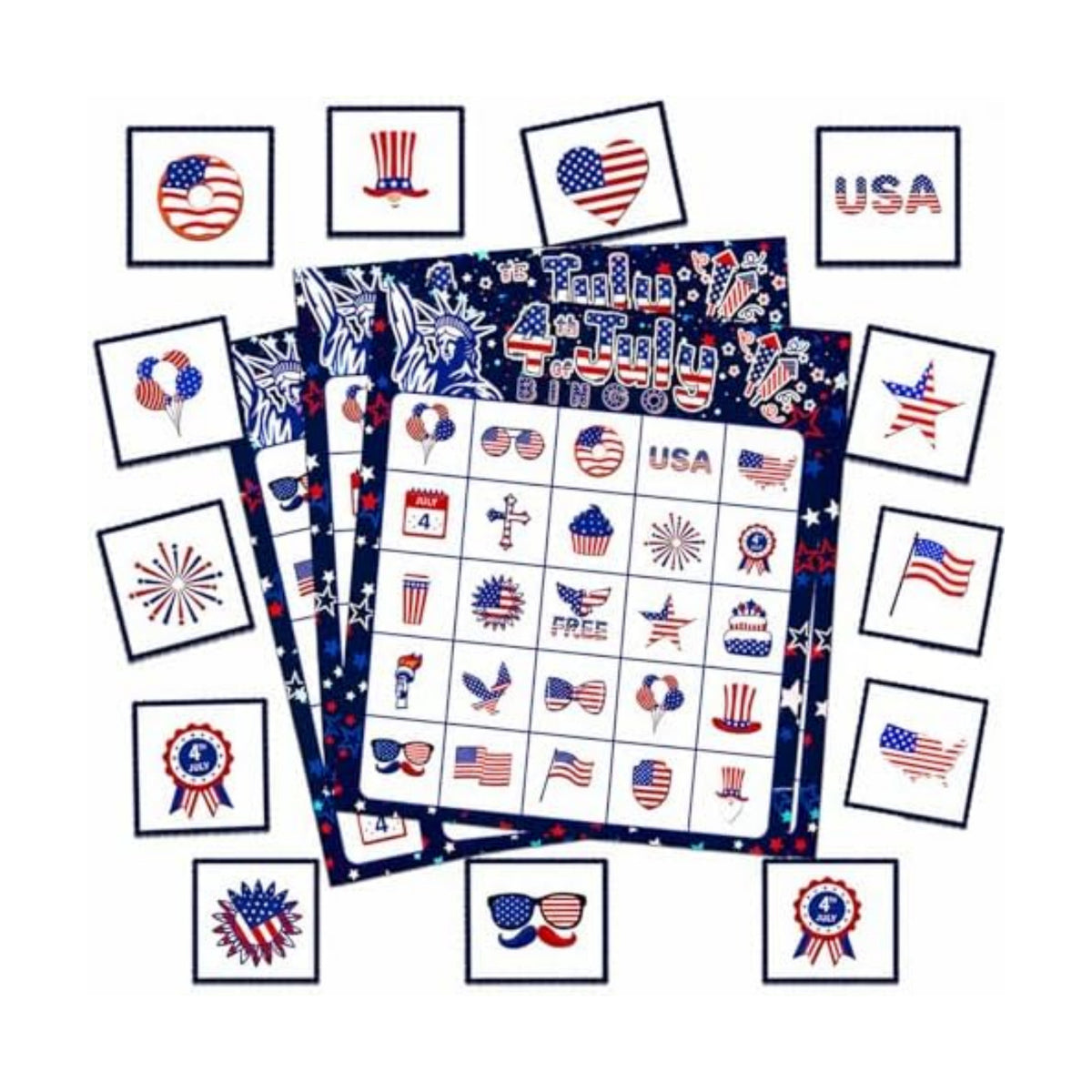 4th of July Bingo Game Cards, 24 Players Patriotic Bingo Cards, Fourth of July Bingos Game for Adults Outdoor Family Friends Student Large Group Activities Independence Day Party Favors Supplies