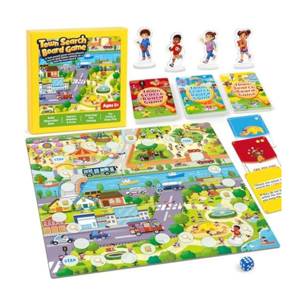 Town Search Board Games, Family Games for Kids Ages 5 6 7 8-12, 2-4 Players, Educational Board Game for Boys Girls 5+, Back to School Gifts for Classroom & Family Nights & Parties