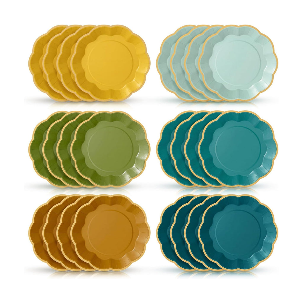 72 Pcs Summer Lemon Paper Plates 9 Inch Blue and Yellow Gradient Scalloped Paper Disposable Dinner Dessert Plates for Summer Birthday Wedding Bridal Party Supplies, 6 Colors