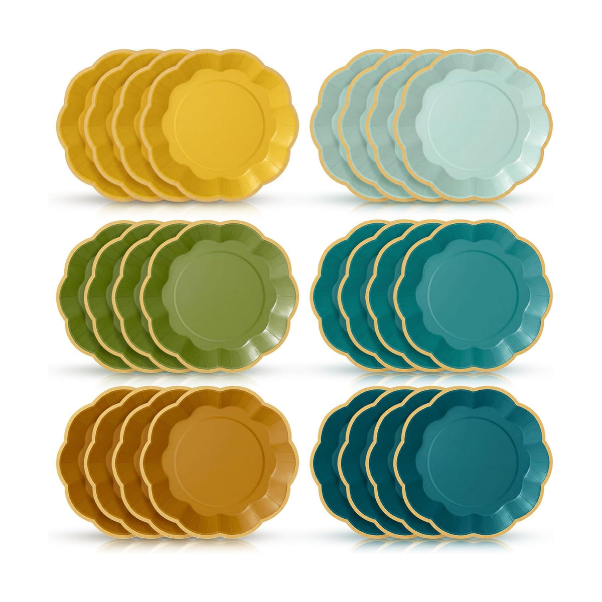 72 Pcs Summer Lemon Paper Plates 9 Inch Blue and Yellow Gradient Scalloped Paper Disposable Dinner Dessert Plates for Summer Birthday Wedding Bridal Party Supplies, 6 Colors
