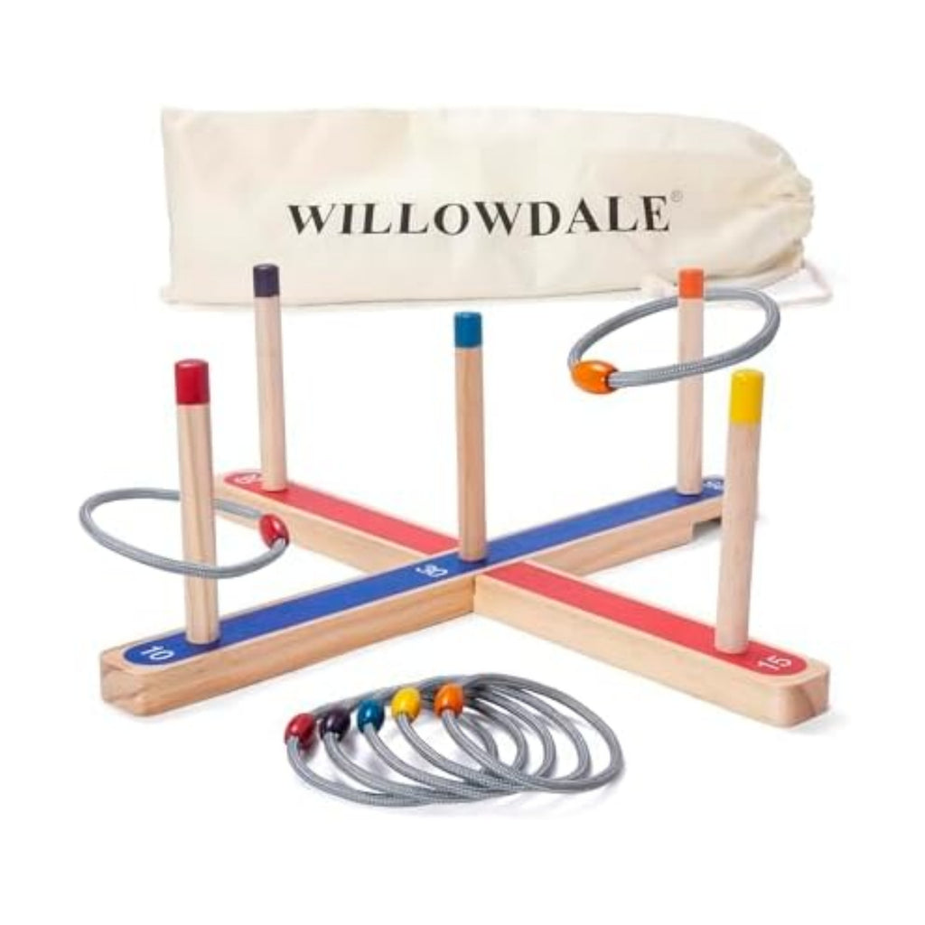 WILLOWDALE Wood Ring Toss Game for Kids, Outdoor Yard Games with 5 Rings
