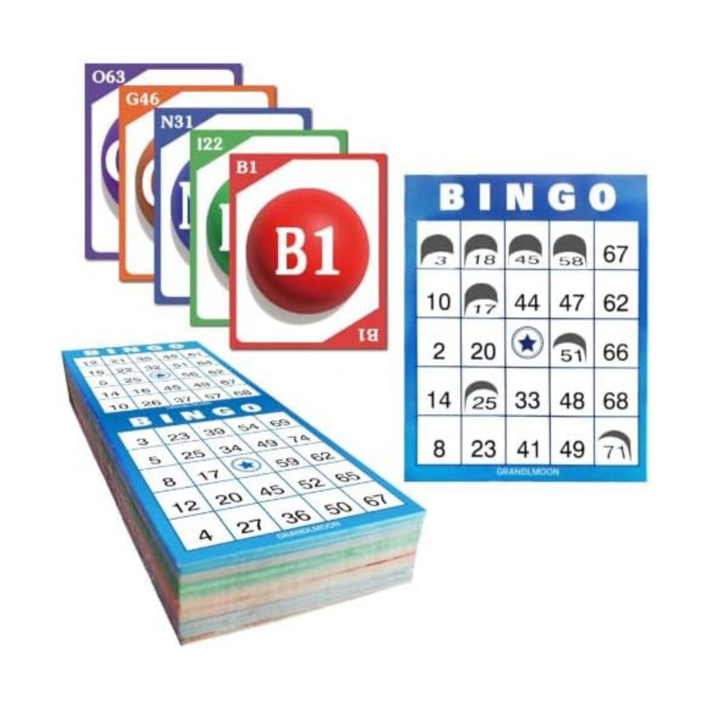 GRANDLMOON Large Size 80 Bingo Calling Cards and 200 Reusable Portable Windowed Bingo Game Cards Set in Vibrant Colors No Chips Needed (1-75 Version, Vol 1)