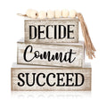 Moucuny 4 Pcs Rustic Wooden Office Shelf Decor Block Signs Farmhouse