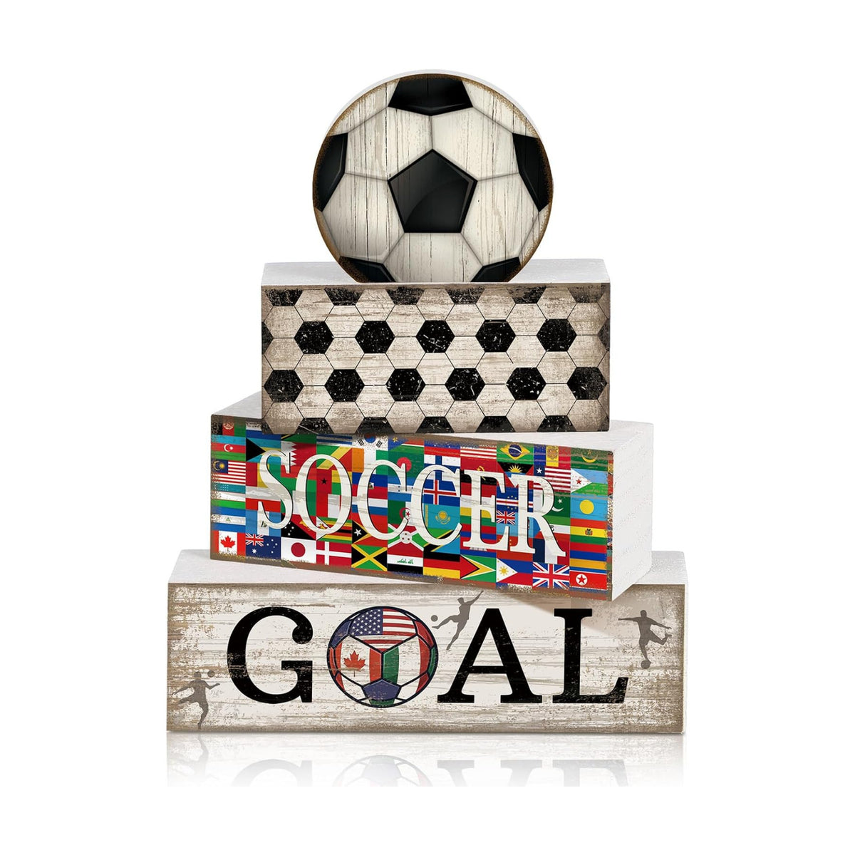 Moucuny 4 Pcs Soccer Centerpieces Table Wooden Block Signs Ball Topper